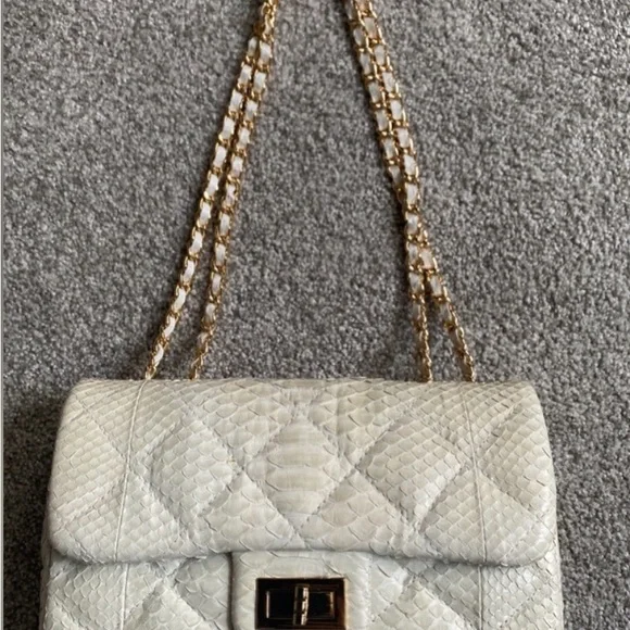 Genuine python quilted 2.55 ivory chain handbag - Picture 1 of 10